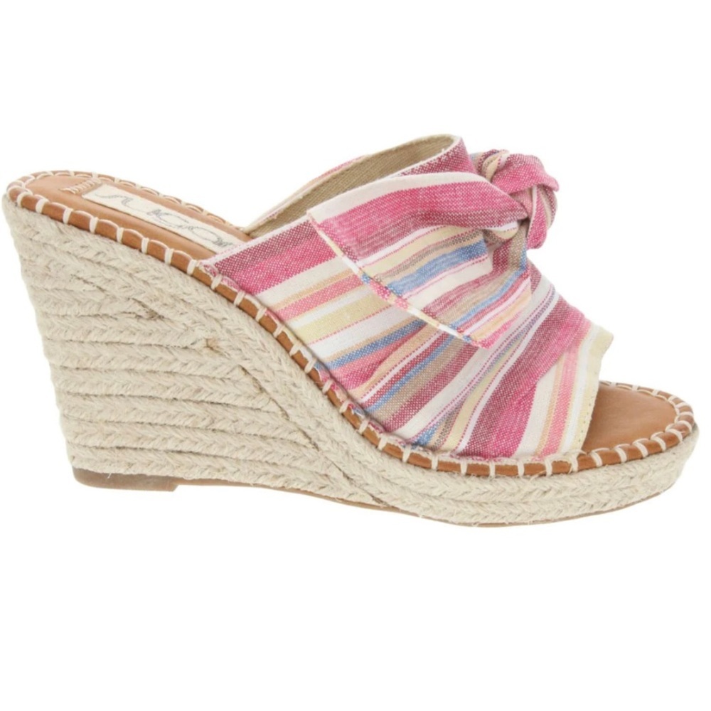 SUGAR Striped Leopard Knot Bow Accent Sandals Comfy Hundreds Wedge Slip On 8.5